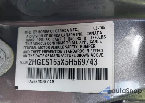 2005 Honda Civic Lx from USA, damaged, VIN 2HGES165X5H569743